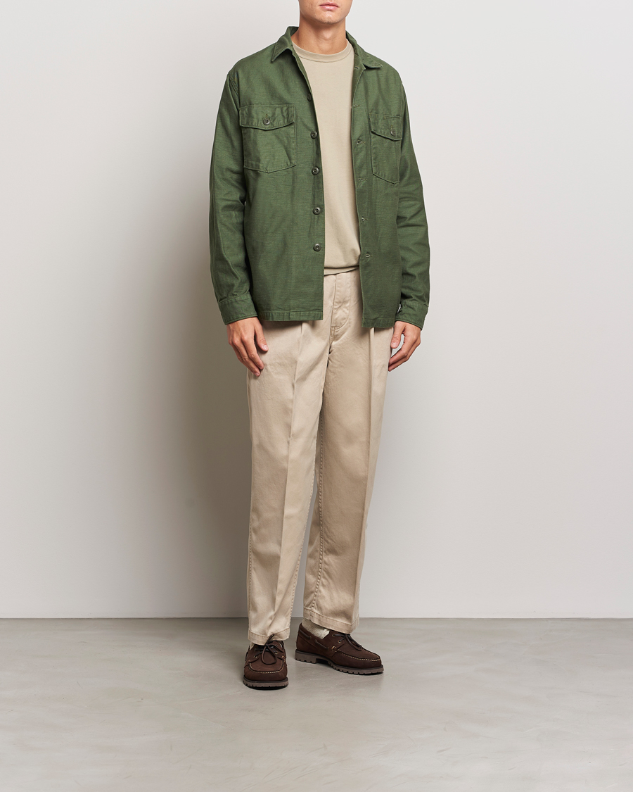 Homme | Pantalons | orSlow | Two Tuck Wide Trousers Khaki