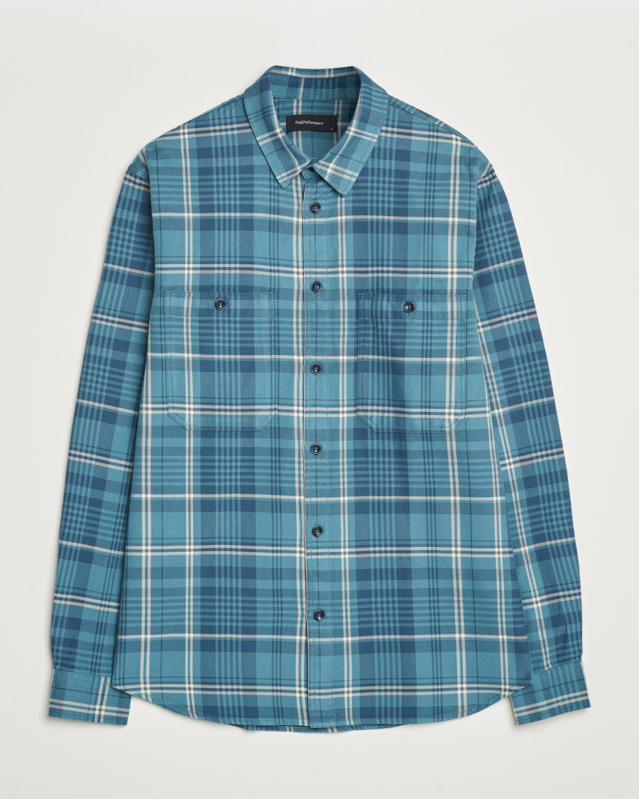 Homme | Chemises | Peak Performance | Heavy Flannel Cotton Shirt Checked Blue