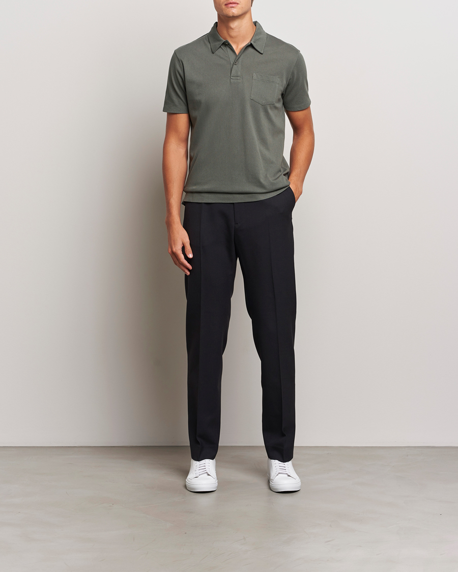 Homme | Polos | Sunspel | Riviera Polo Shirt Drill Green