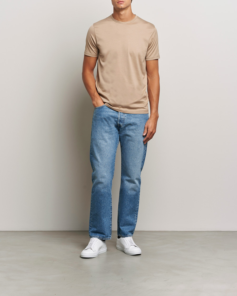 Homme | T-shirts | Sunspel | Crew Neck Q82 Cotton T-Shirt Sandstone