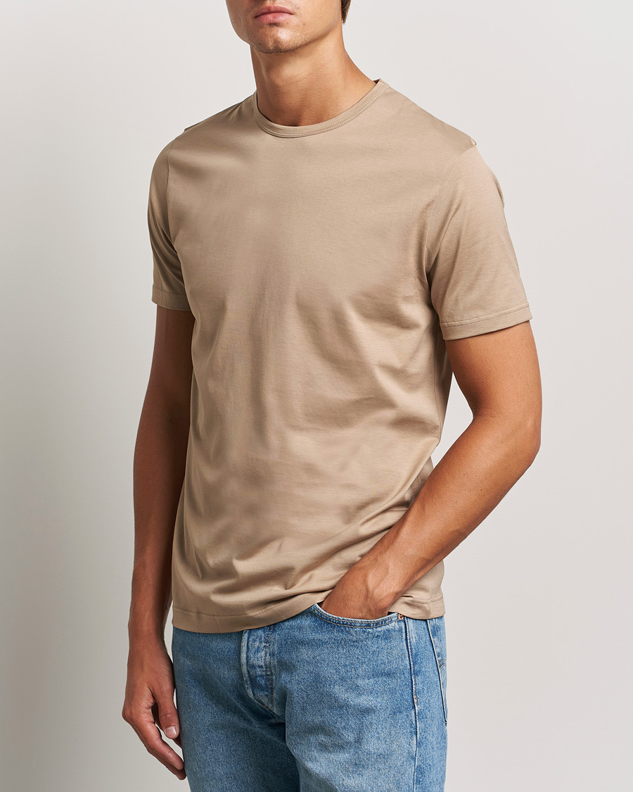 Homme | T-shirts | Sunspel | Crew Neck Q82 Cotton T-Shirt Sandstone