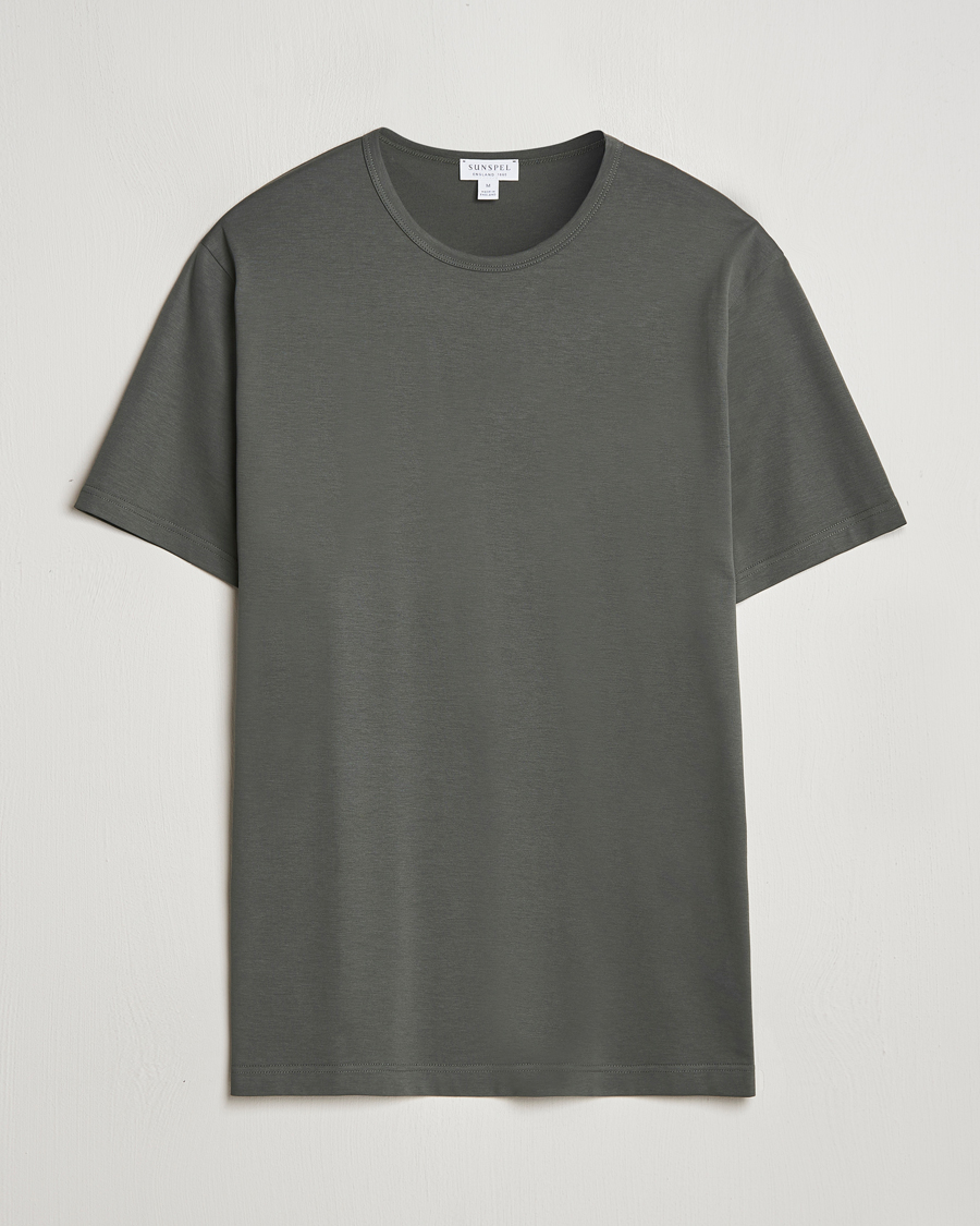 Homme | T-shirts | Sunspel | Crew Neck Q82 Cotton T-Shirt Drill Green