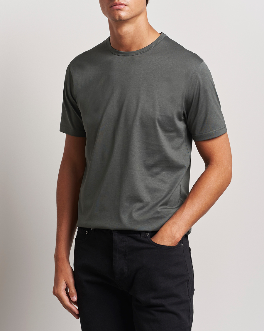 Homme | T-shirts | Sunspel | Crew Neck Q82 Cotton T-Shirt Drill Green