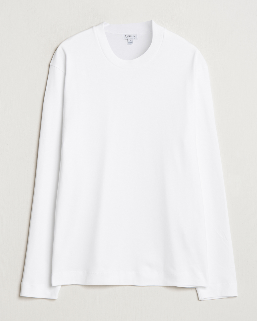 Homme | T-shirts | Sunspel | Heavy Weight Supima Cotton Long Sleeve T-Shirt White