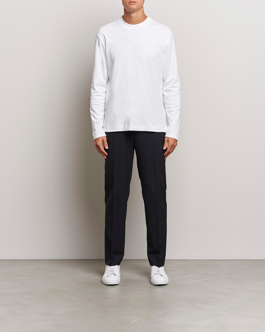 Homme | T-shirts | Sunspel | Heavy Weight Supima Cotton Long Sleeve T-Shirt White
