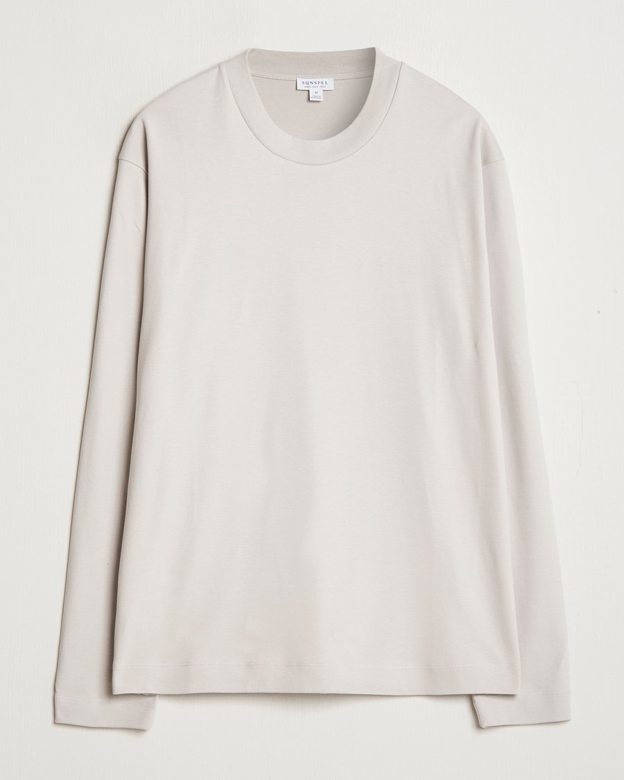 Homme | T-shirts | Sunspel | Heavyweight Mock Neck Long Sleeve T-Shirt Putty