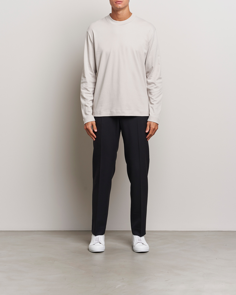 Homme | T-shirts | Sunspel | Heavyweight Mock Neck Long Sleeve T-Shirt Putty