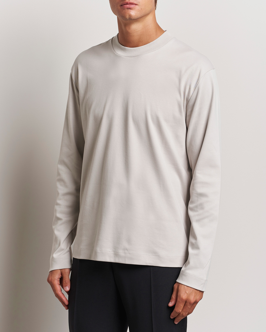 Homme | T-shirts | Sunspel | Heavyweight Mock Neck Long Sleeve T-Shirt Putty