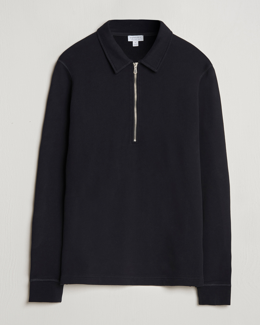 Homme | Pulls Et Tricots | Sunspel | Zip Loopback Sweatshirt Polo Black