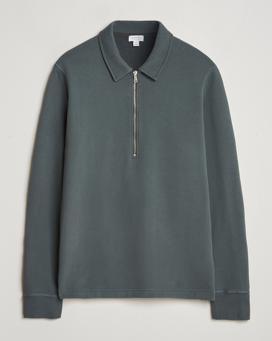 Homme | Pulls Et Tricots | Sunspel | Zip Loopback Sweatshirt Polo Drill Green