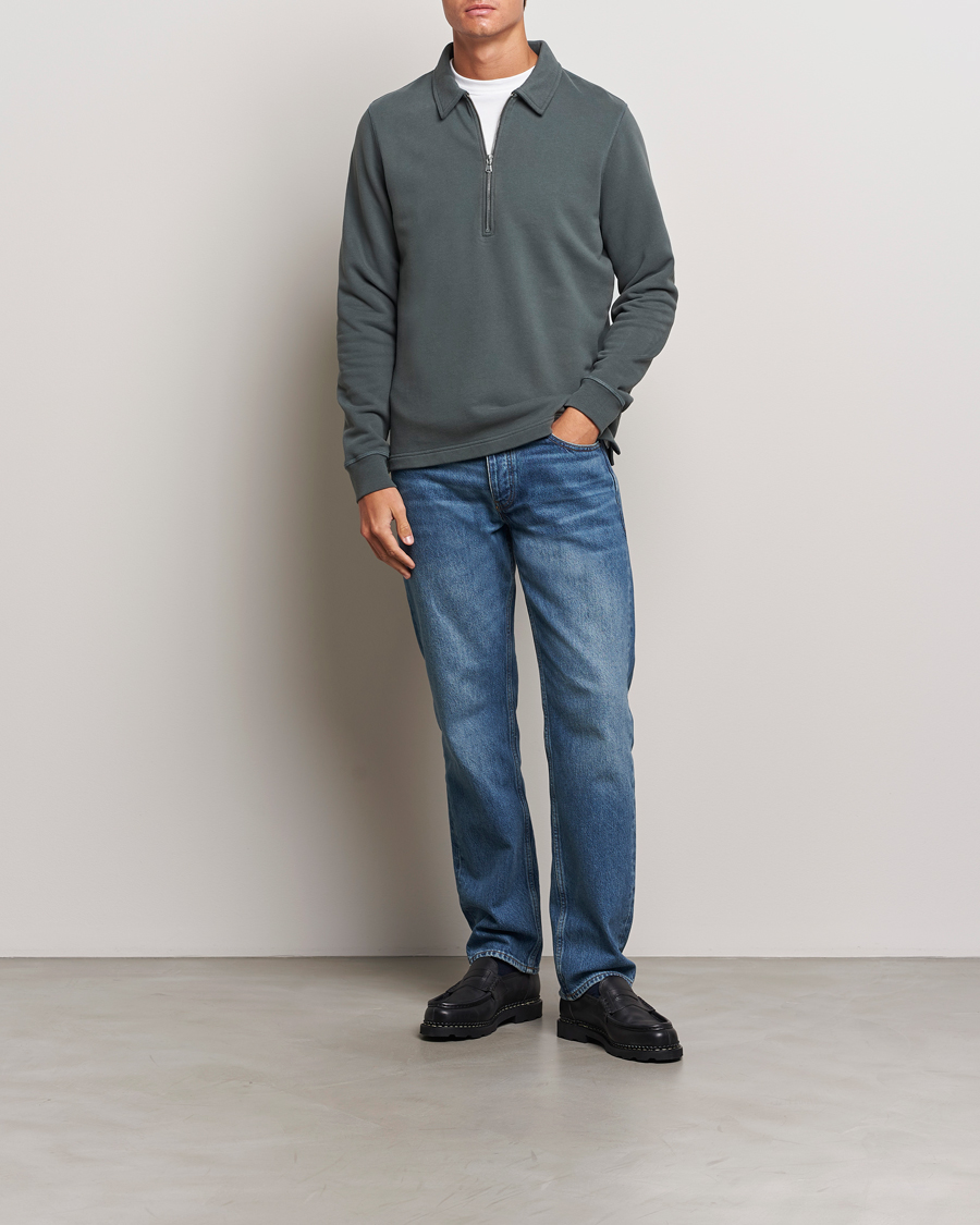 Homme | Pulls Et Tricots | Sunspel | Zip Loopback Sweatshirt Polo Drill Green