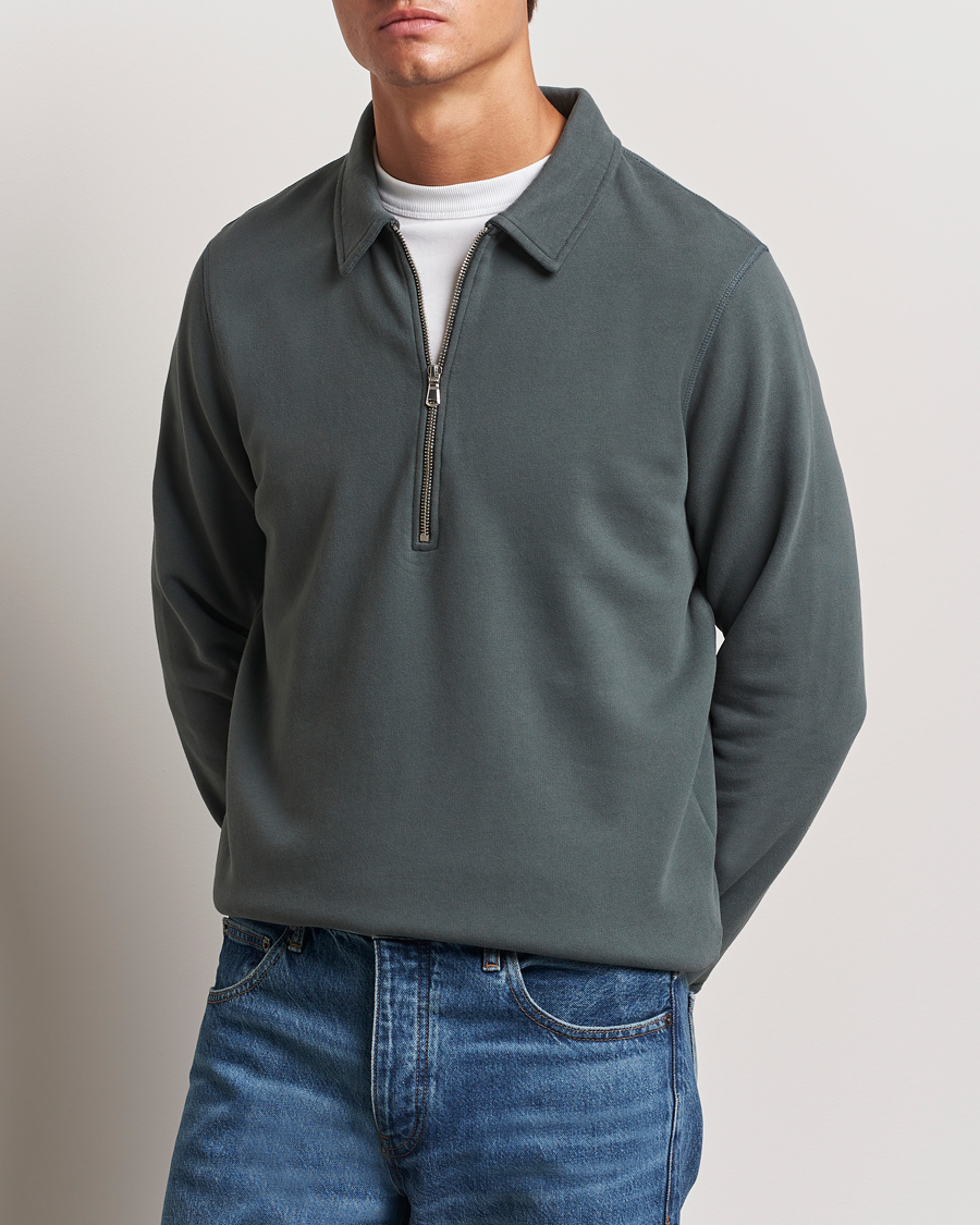 Homme | Pulls Et Tricots | Sunspel | Zip Loopback Sweatshirt Polo Drill Green