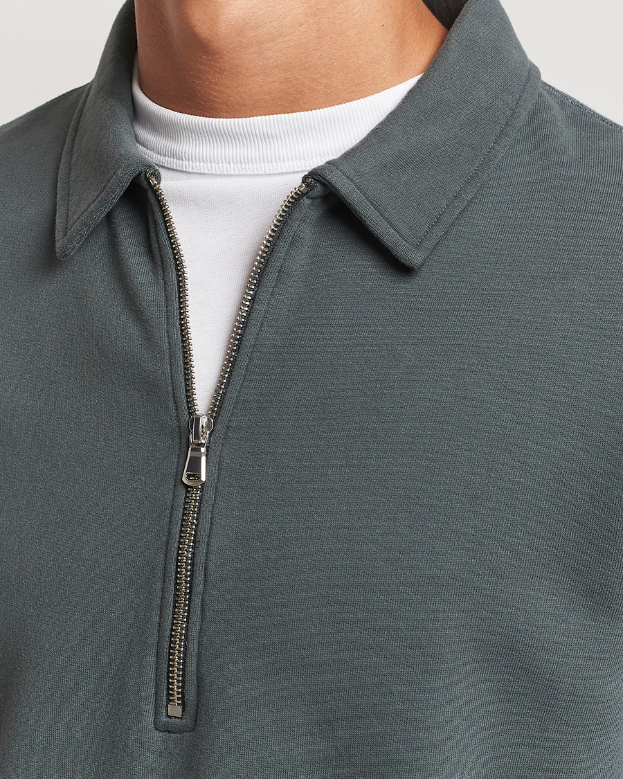 Homme | Pulls Et Tricots | Sunspel | Zip Loopback Sweatshirt Polo Drill Green
