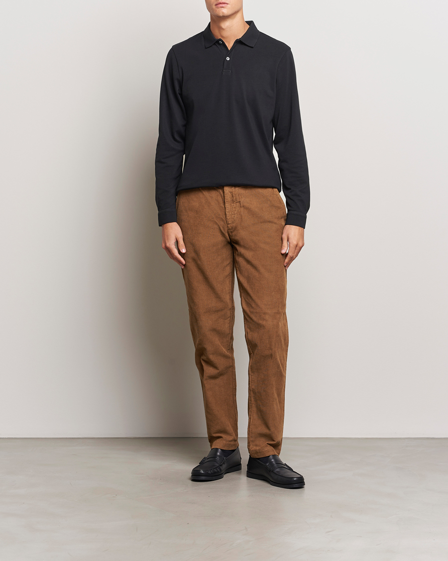 Homme | Pulls Et Tricots | Sunspel | Long Sleeve Pique Poloshirt Black