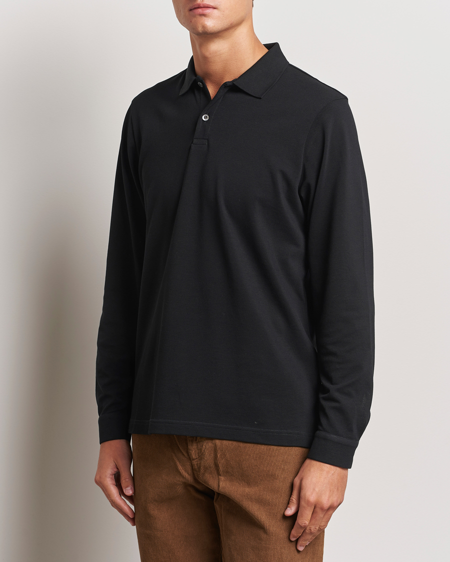 Homme | Pulls Et Tricots | Sunspel | Long Sleeve Pique Poloshirt Black