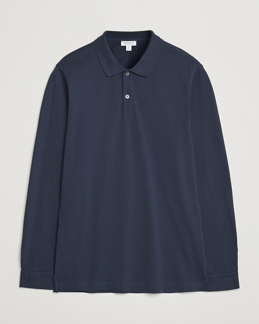 Homme | Pulls Et Tricots | Sunspel | Supima Cotton Long Sleeve Pique Polo Navy