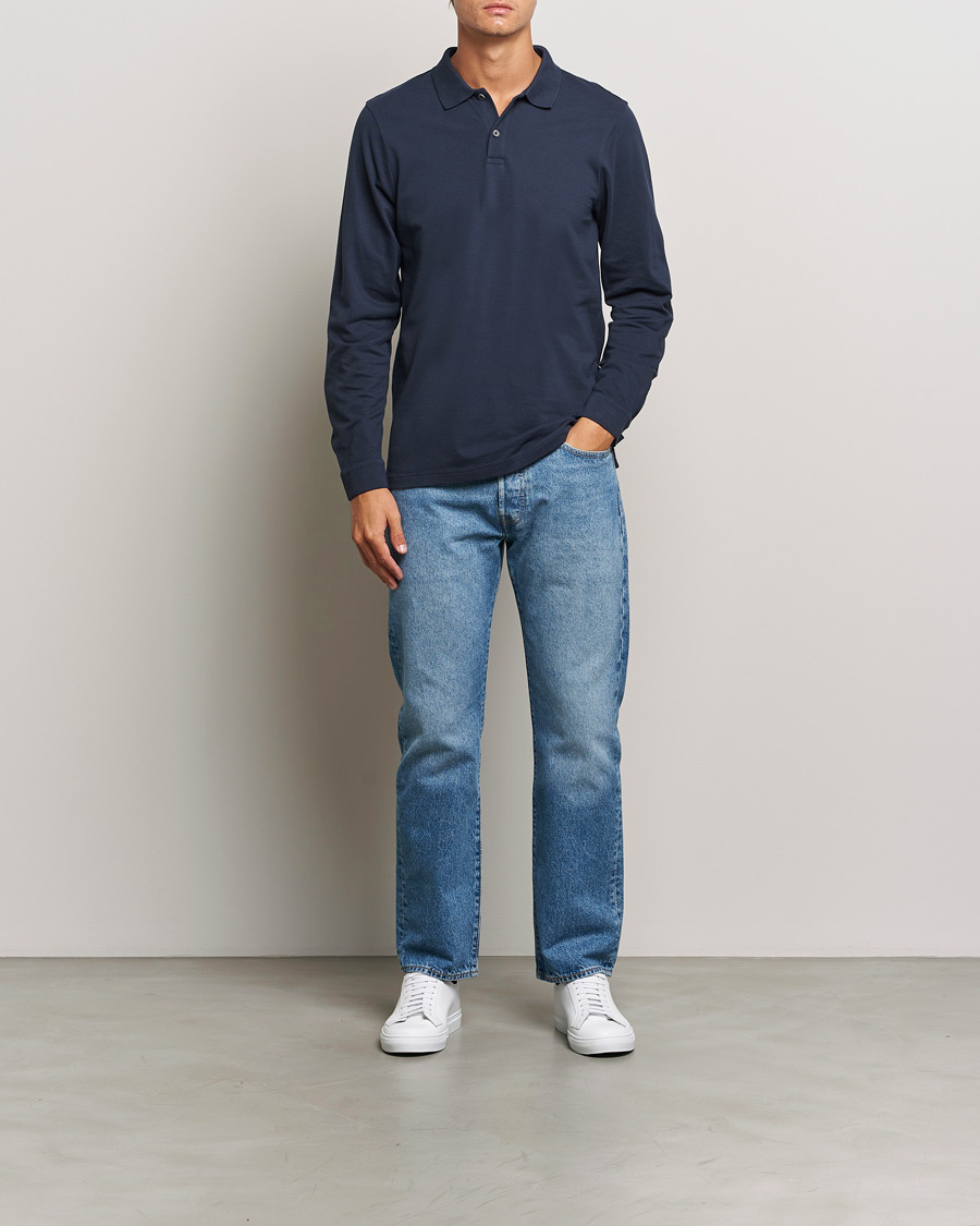 Homme | Pulls Et Tricots | Sunspel | Supima Cotton Long Sleeve Pique Polo Navy