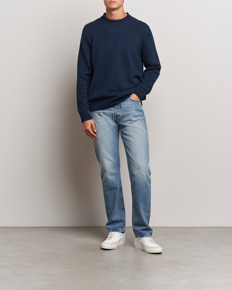 Homme | Pulls Et Tricots | Sunspel | Mid Weight Cotton Crew Ligh Navy