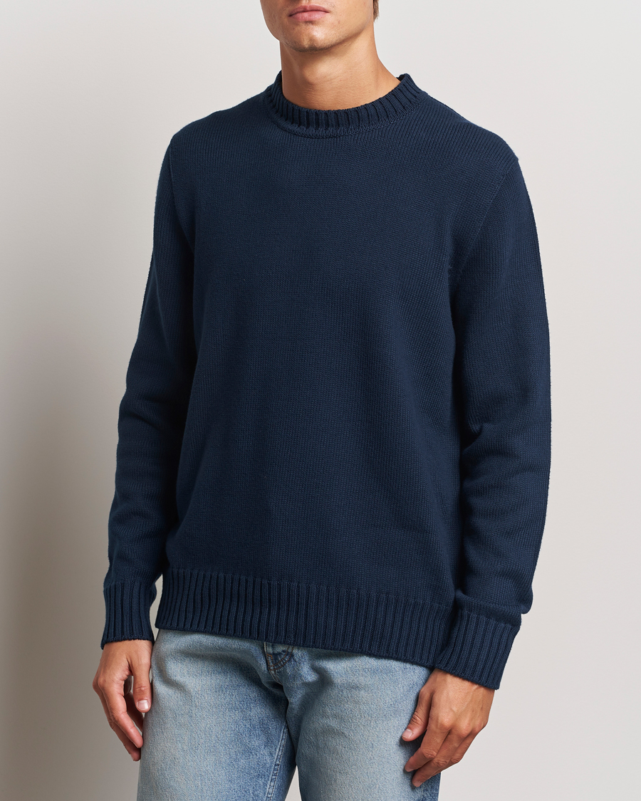 Homme | Pulls Et Tricots | Sunspel | Mid Weight Cotton Crew Ligh Navy