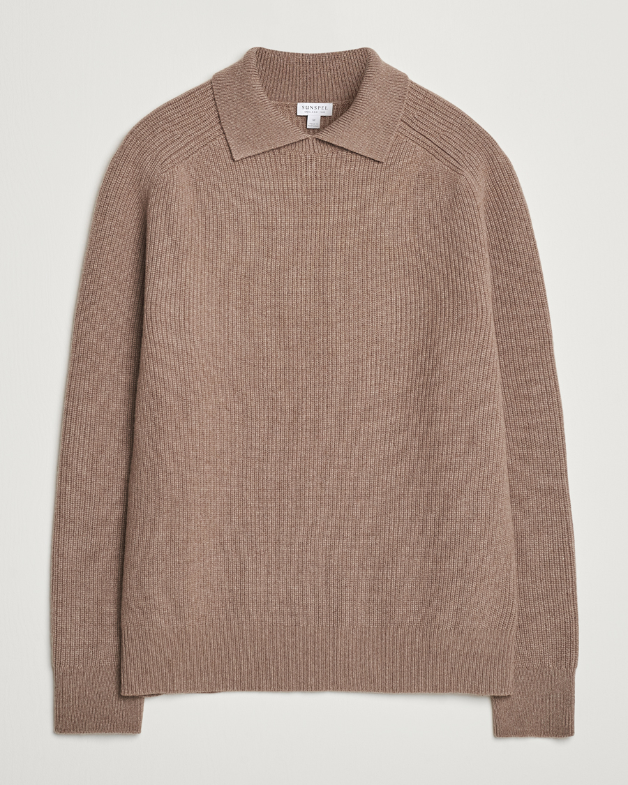 Homme | Pulls Et Tricots | Sunspel | Ribbed Wool/Cashmere Poloneck Sandstone