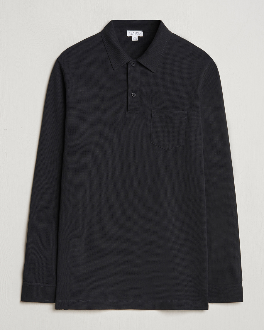 Homme | Pulls Et Tricots | Sunspel | Riviera Long Sleeve Polo Black