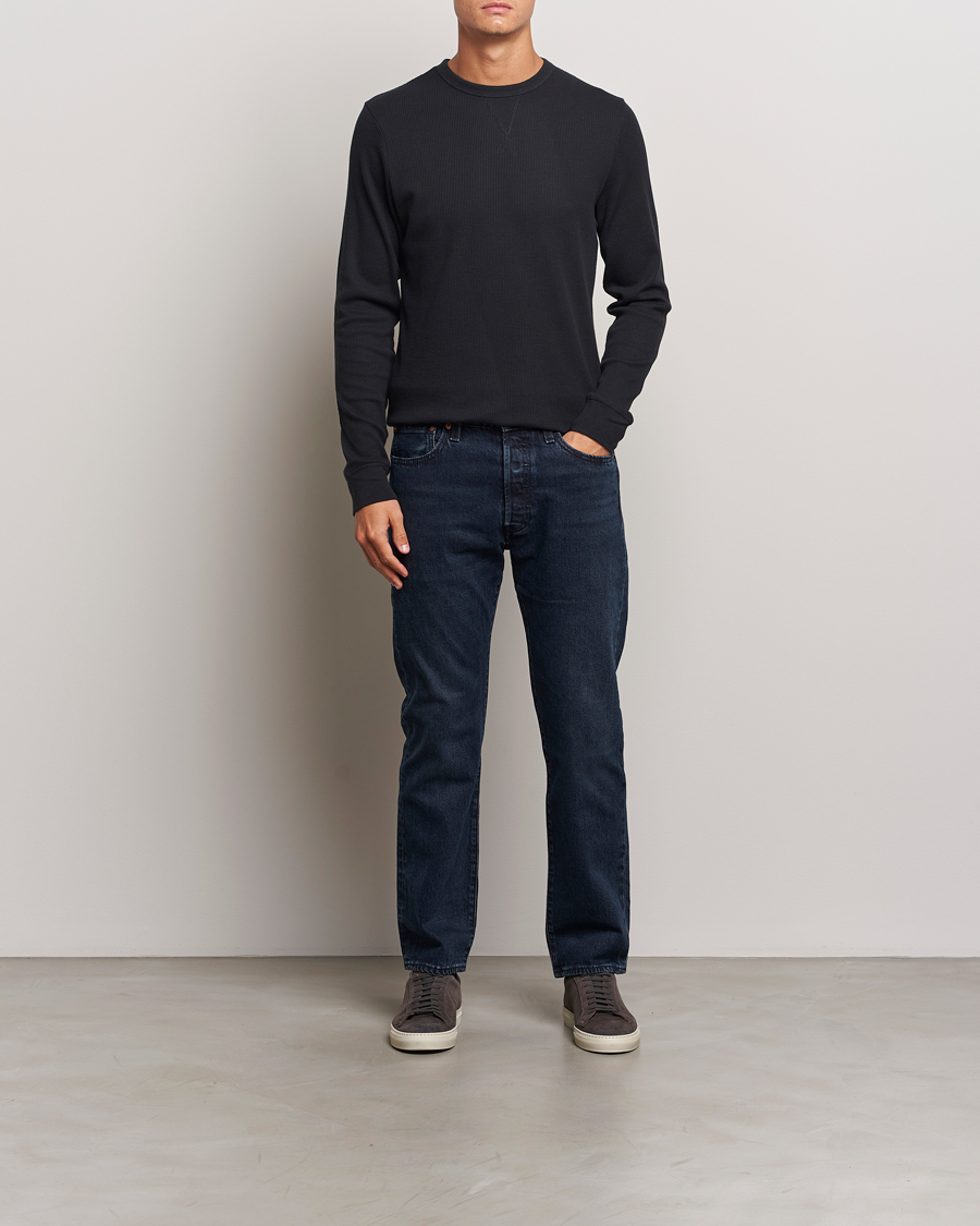 Homme | T-shirts | Sunspel | Long Sleeve Waffle T-Shirt Black