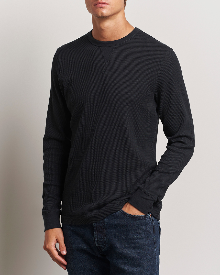 Homme | T-shirts | Sunspel | Long Sleeve Waffle T-Shirt Black
