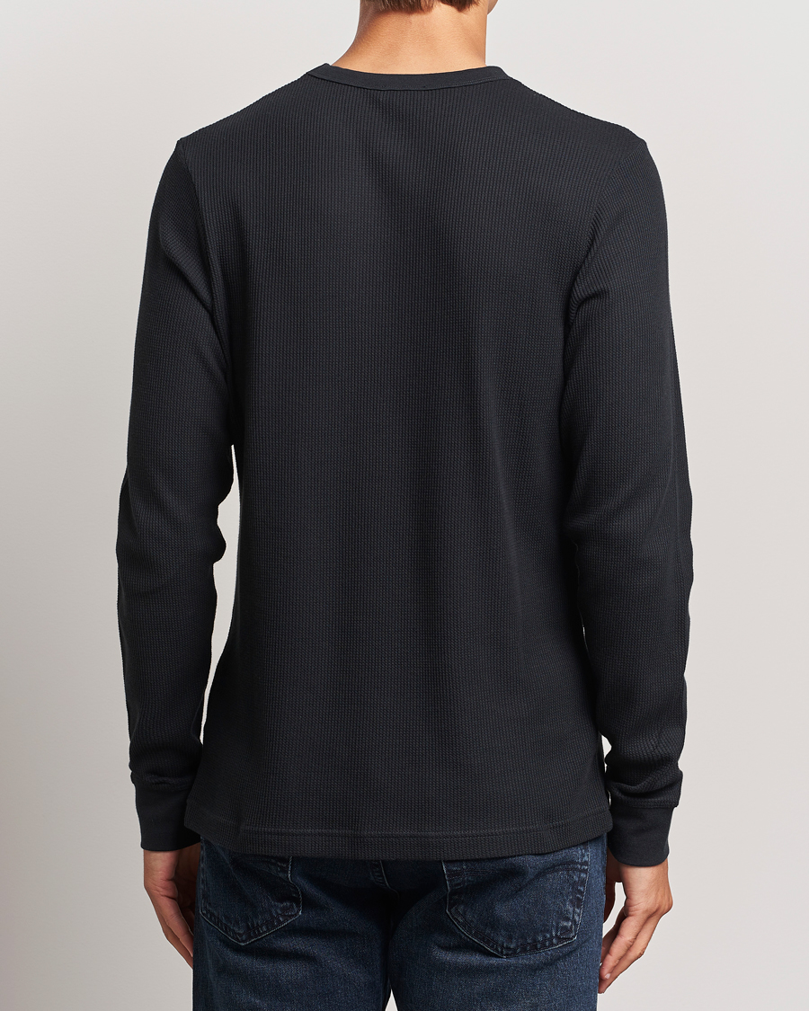 Homme | T-shirts | Sunspel | Long Sleeve Waffle T-Shirt Black
