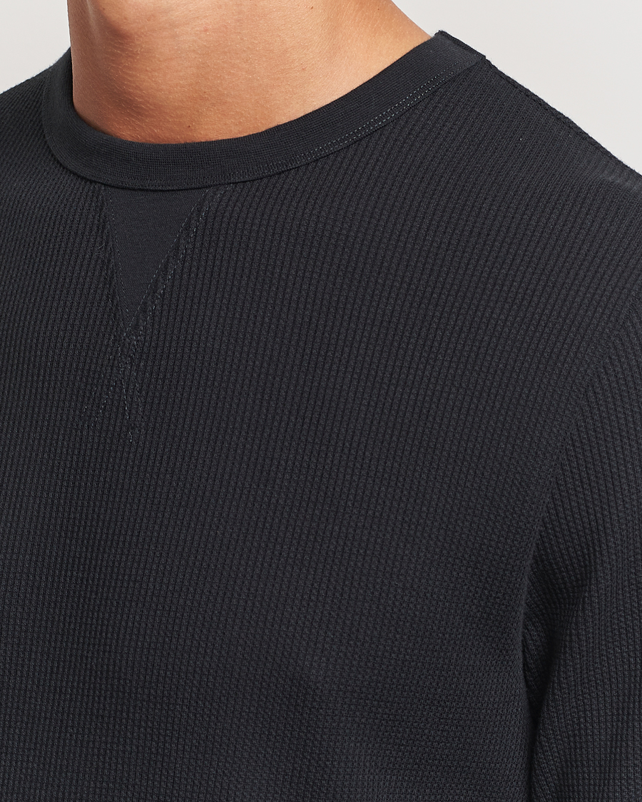 Homme | T-shirts | Sunspel | Long Sleeve Waffle T-Shirt Black