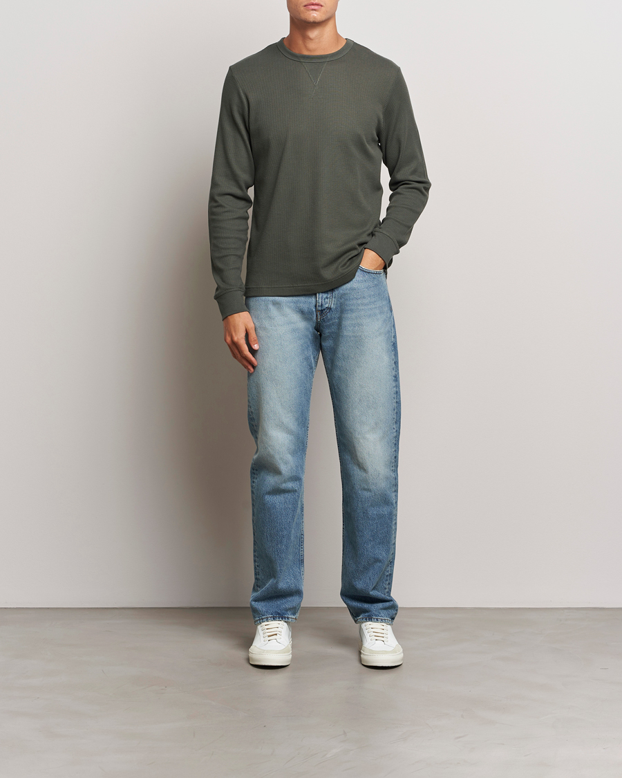 Homme | T-shirts | Sunspel | Long Sleeve Waffle T-Shirt Drill Green