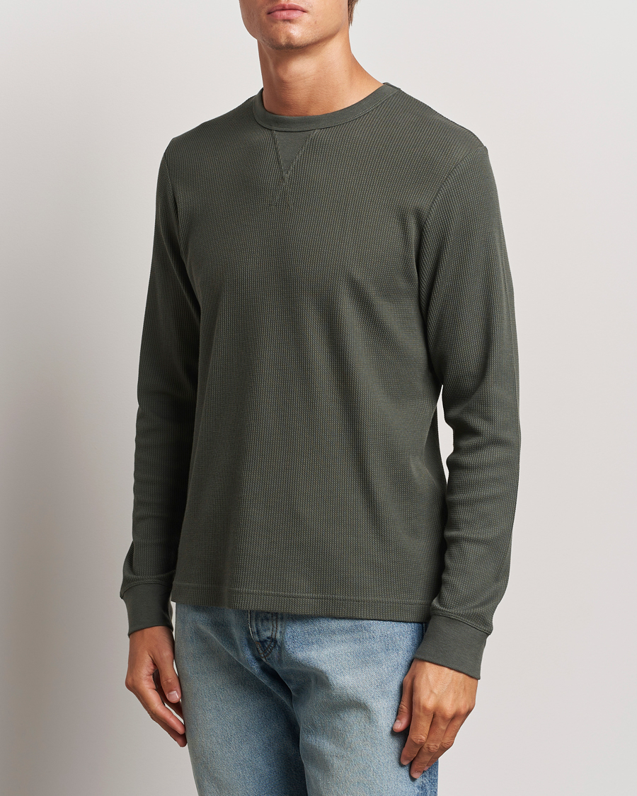 Homme | T-shirts | Sunspel | Long Sleeve Waffle T-Shirt Drill Green