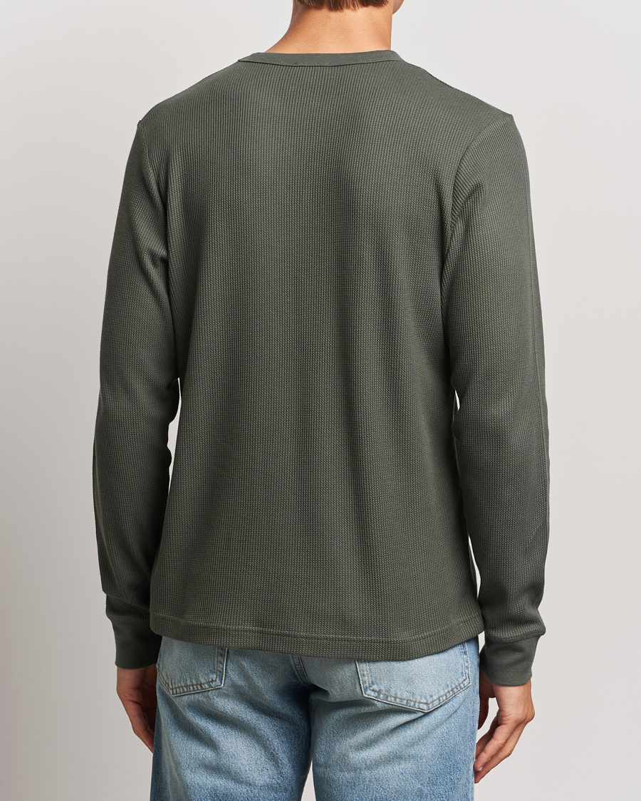 Homme | T-shirts | Sunspel | Long Sleeve Waffle T-Shirt Drill Green