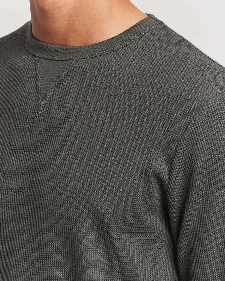 Homme | T-shirts | Sunspel | Long Sleeve Waffle T-Shirt Drill Green