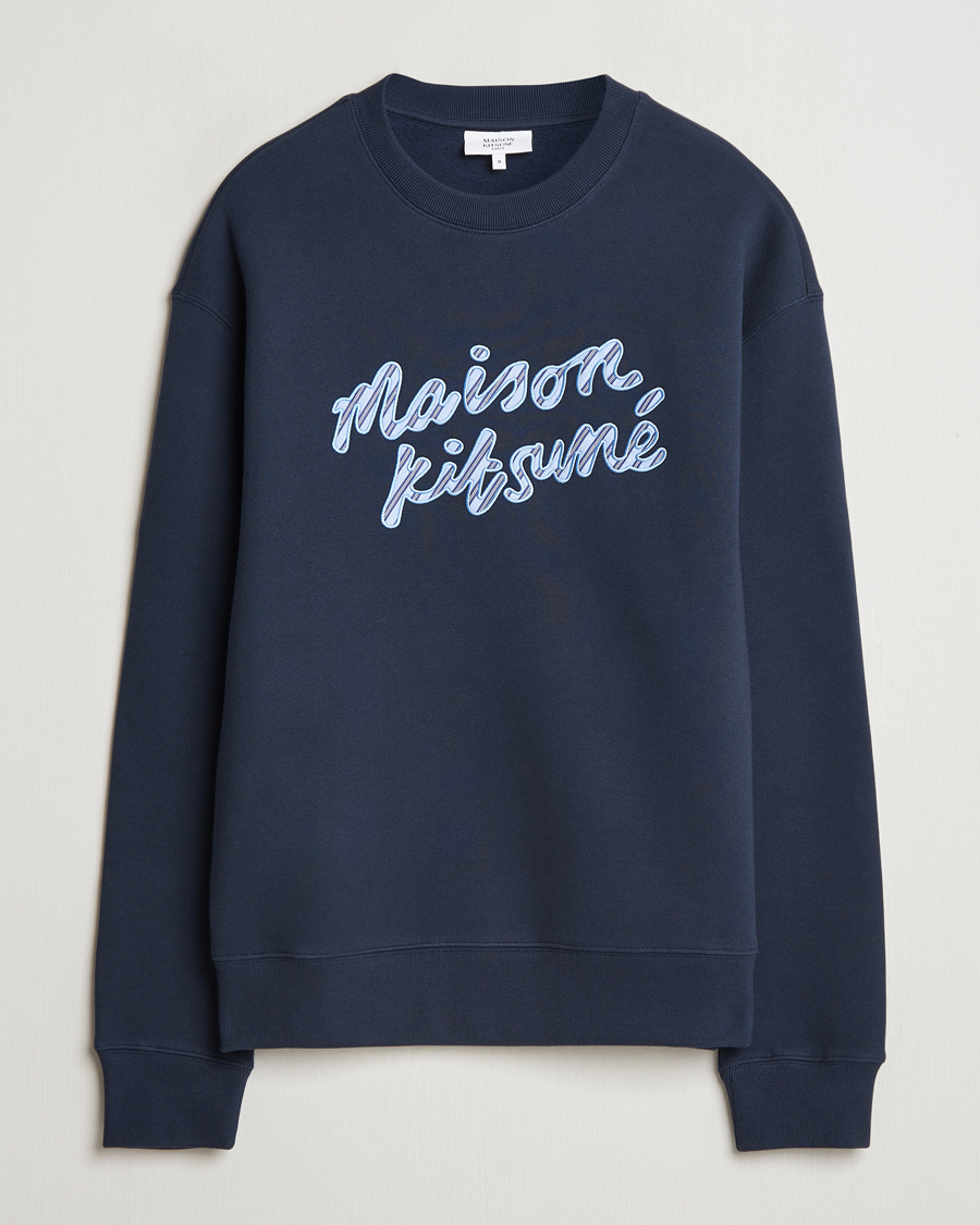 Homme | Pulls Et Tricots | Maison Kitsuné | Striped Handwriting Sweatshirt Navy