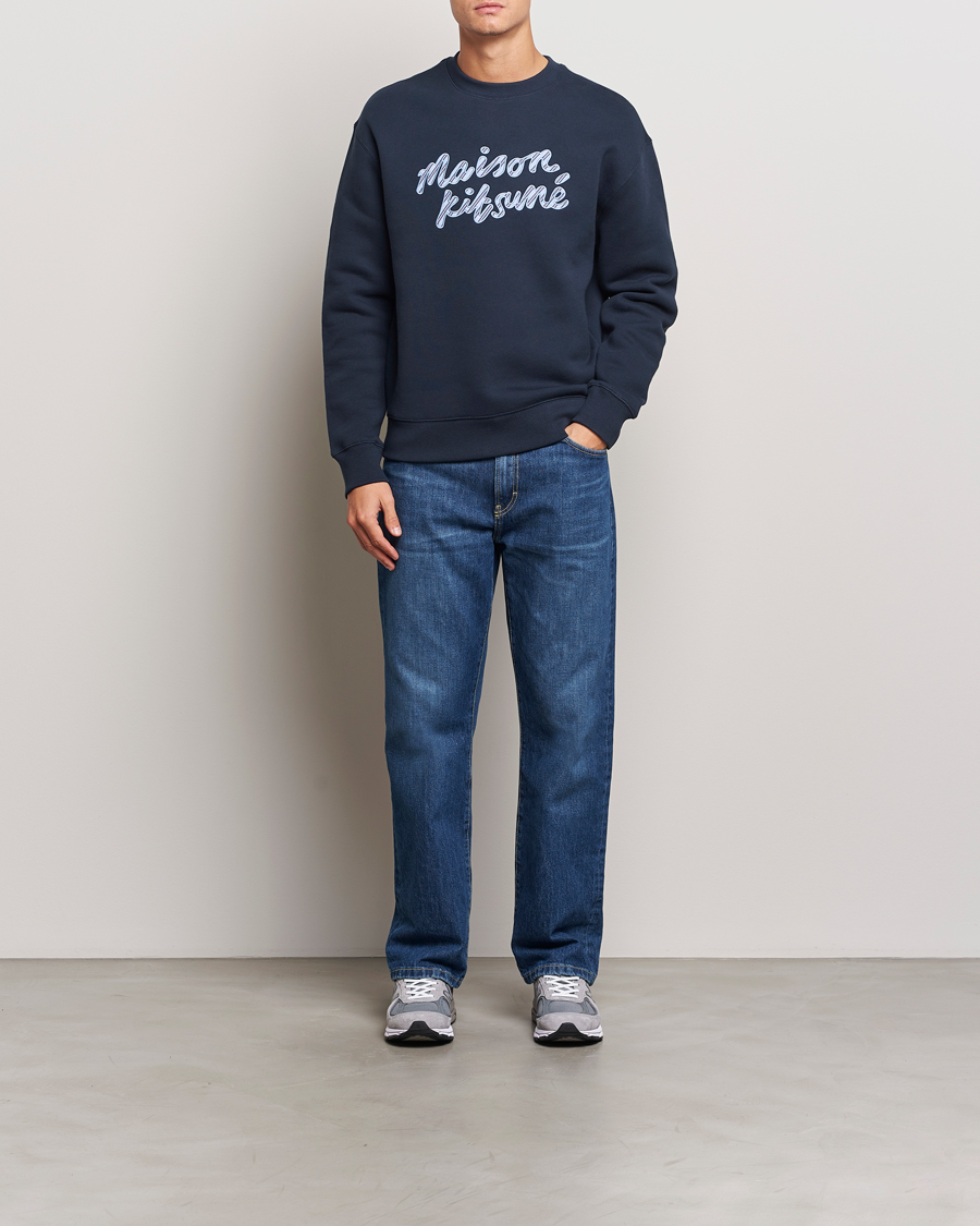 Homme | Pulls Et Tricots | Maison Kitsuné | Striped Handwriting Sweatshirt Navy