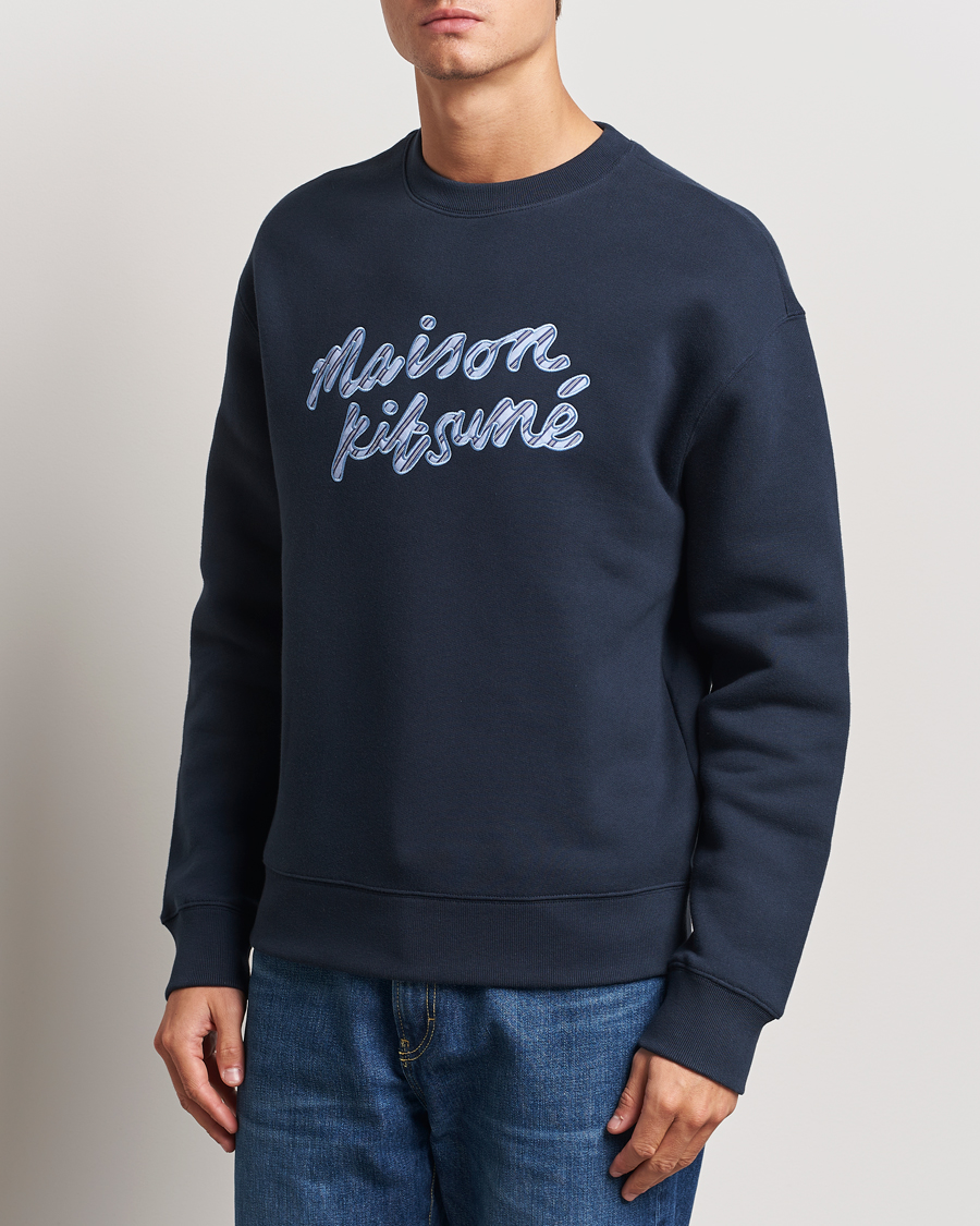 Homme | Pulls Et Tricots | Maison Kitsuné | Striped Handwriting Sweatshirt Navy