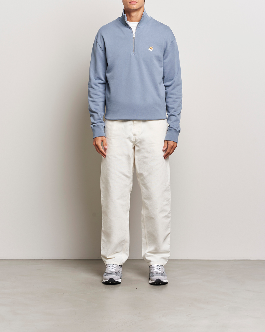 Homme | Pulls Et Tricots | Maison Kitsuné | Fox Head Half Zip Sweatshirt Moonlight Blue