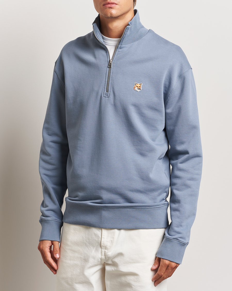 Homme | Pulls Et Tricots | Maison Kitsuné | Fox Head Half Zip Sweatshirt Moonlight Blue