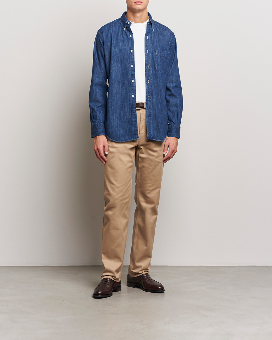 Homme | Chemises | Kamakura Shirts | Vintage Ivy Denim Button Down Shirt Dark Blue