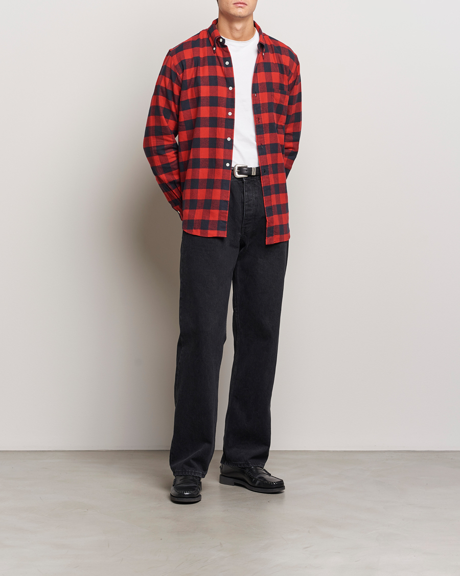 Homme | Chemises | Kamakura Shirts | Vintage Ivy Buffalo Check Flannel Shirt Red