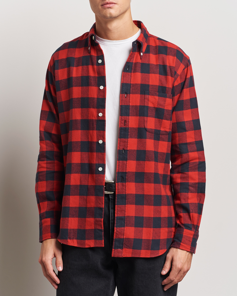 Homme | Chemises | Kamakura Shirts | Vintage Ivy Buffalo Check Flannel Shirt Red