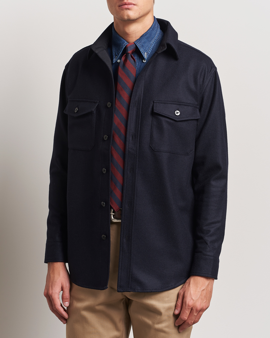 Homme | Chemises | Kamakura Shirts | Wool Flannel CPO Shirt Navy