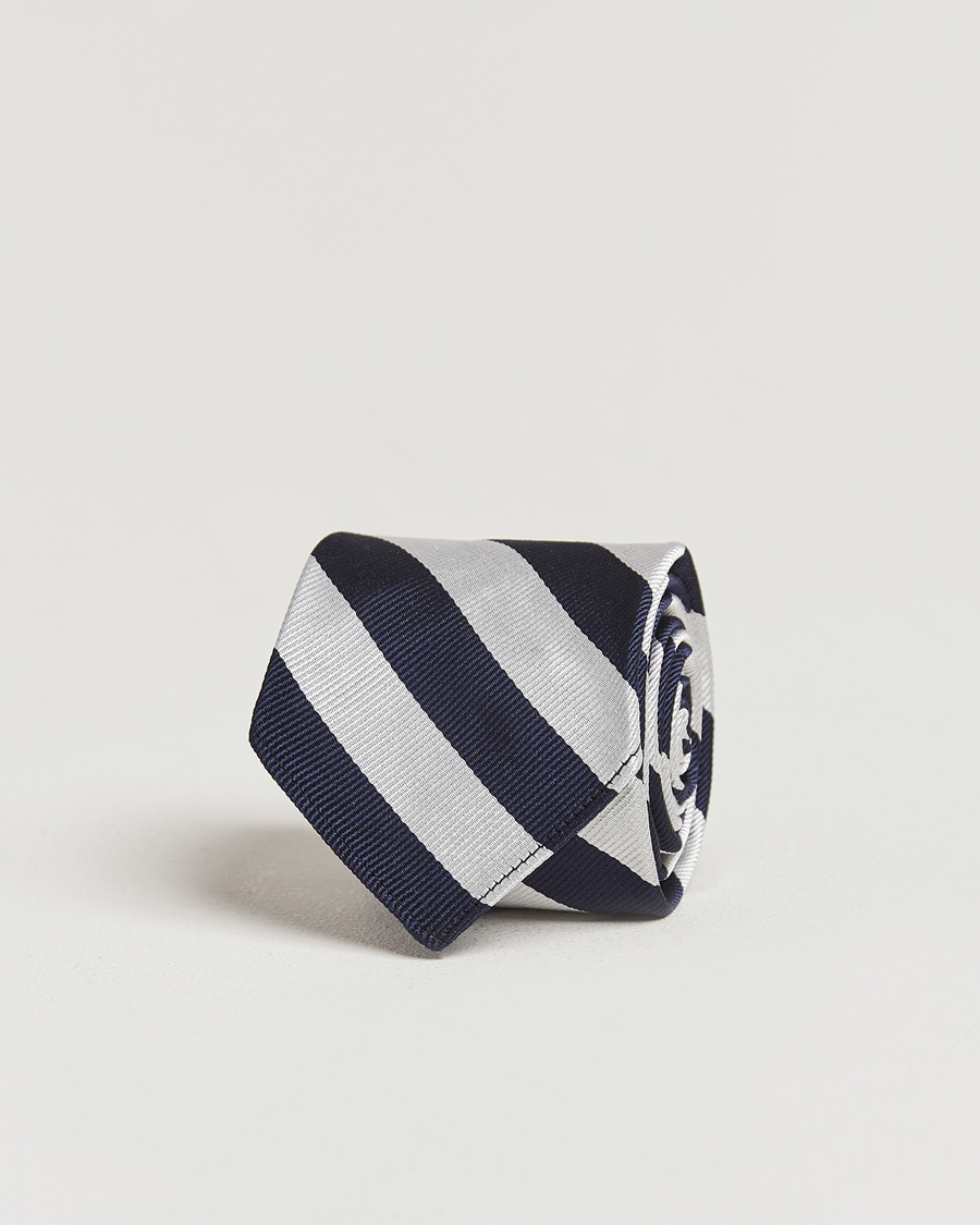 Homme | Cravates | Kamakura Shirts | Vintage Ivy Regimental Stripe Silk Tie Navy/Grey