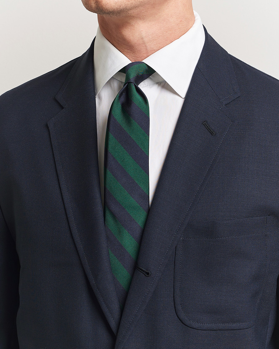 Homme | Kamakura Shirts Vintage Ivy Regimental Stripe Silk Tie Navy/Green | Kamakura Shirts | Vintage Ivy Regimental Stripe Silk Tie Navy/Green