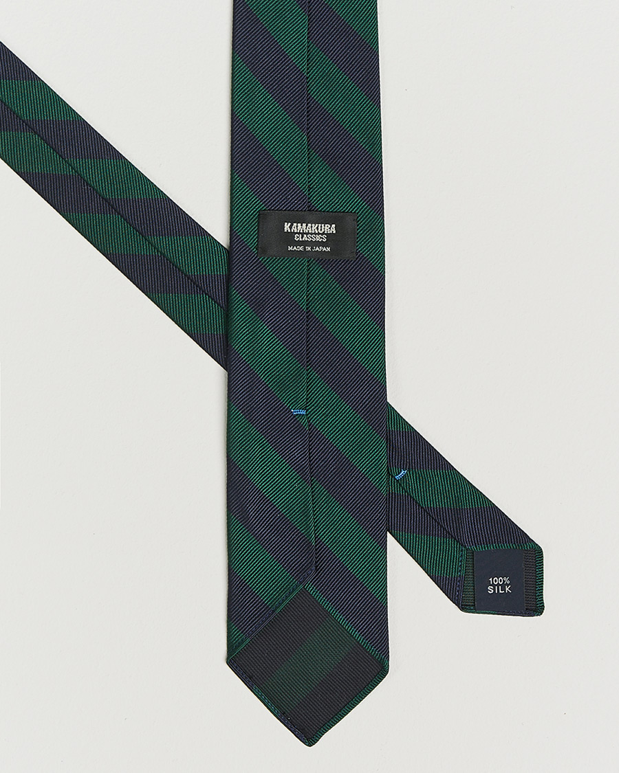 Homme | Kamakura Shirts Vintage Ivy Regimental Stripe Silk Tie Navy/Green | Kamakura Shirts | Vintage Ivy Regimental Stripe Silk Tie Navy/Green