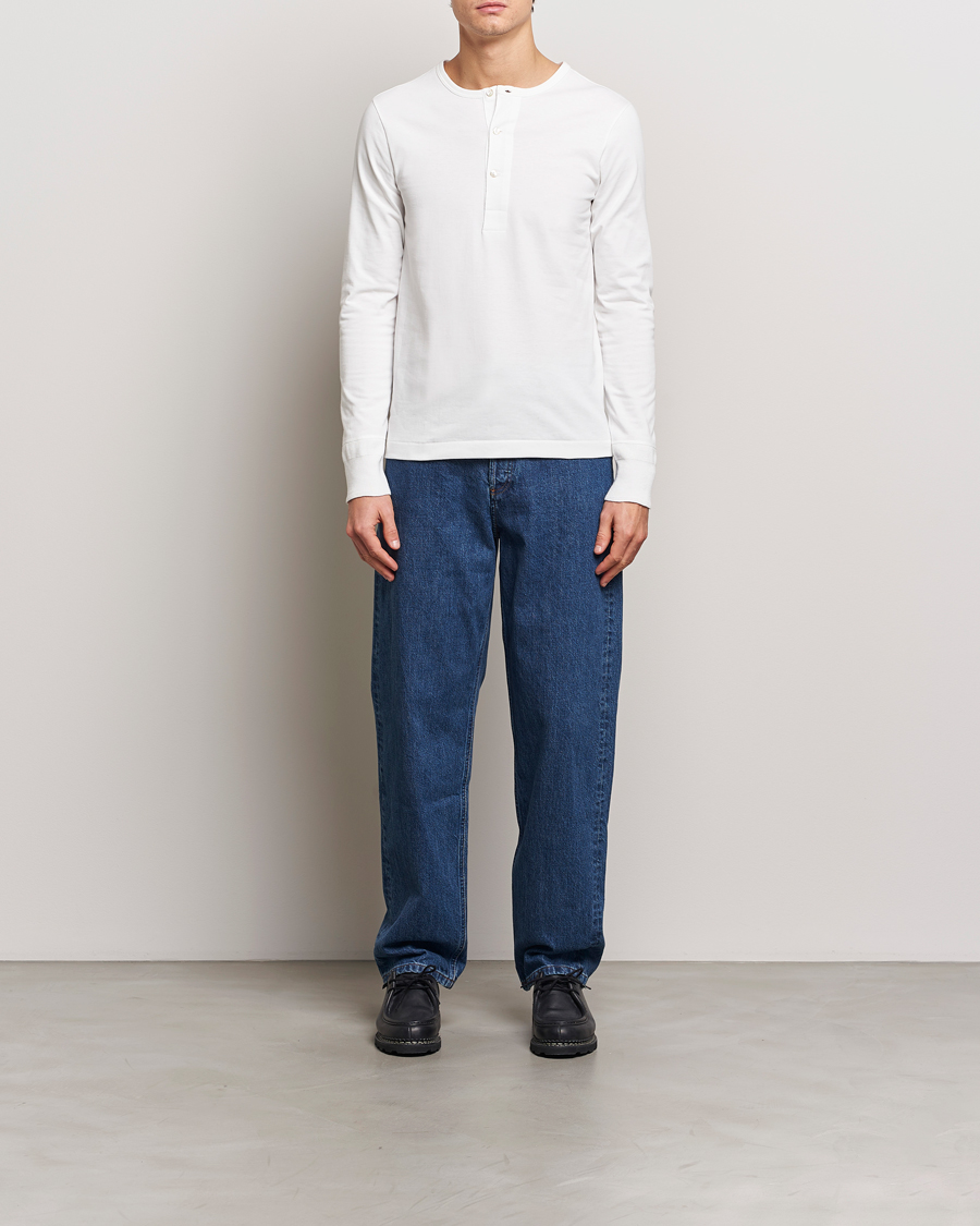 Homme | Pulls Et Tricots | Merz b. Schwanen | Classic Organic Cotton Henley Sweater White