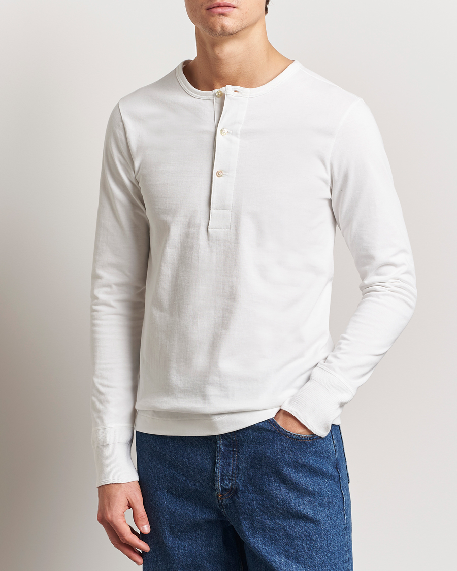 Homme | Pulls Et Tricots | Merz b. Schwanen | Classic Organic Cotton Henley Sweater White