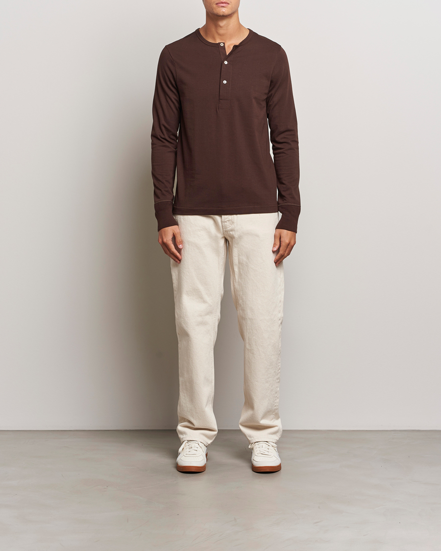 Homme | Pulls Et Tricots | Merz b. Schwanen | Classic Organic Cotton Henley Coffee