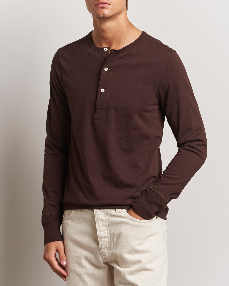 Homme | Pulls Et Tricots | Merz b. Schwanen | Classic Organic Cotton Henley Coffee