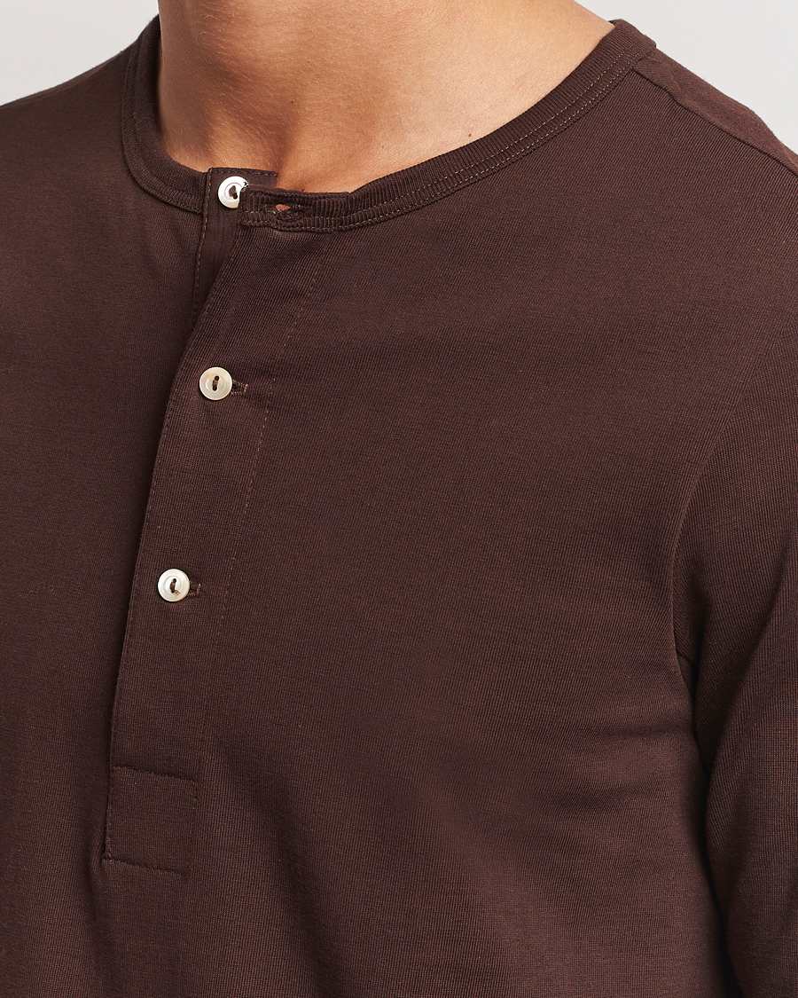 Homme | Pulls Et Tricots | Merz b. Schwanen | Classic Organic Cotton Henley Coffee